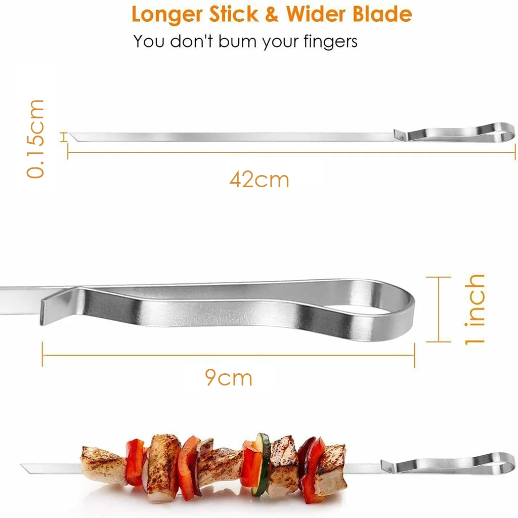 Stainless Steel 10x Grill BBQ Kebab BBQ Sticks Skewers for Roasting Tools Type1