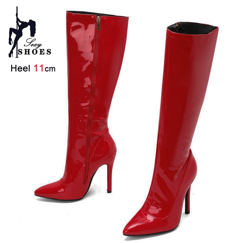 11CM Ultra High Heels Knee High Boots Women Fashion Shoes Platform Side Zipper Sexy Pole Dance Shoes Autumn Winter Long Boots