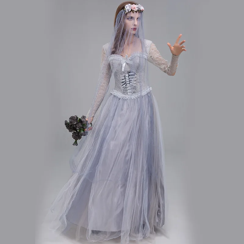 

Multiple Lady Corpse Bride Costume Classic Long Creepy Mexican Zombie Roleplay Cosplay Carnival Halloween Fancy Party Dress