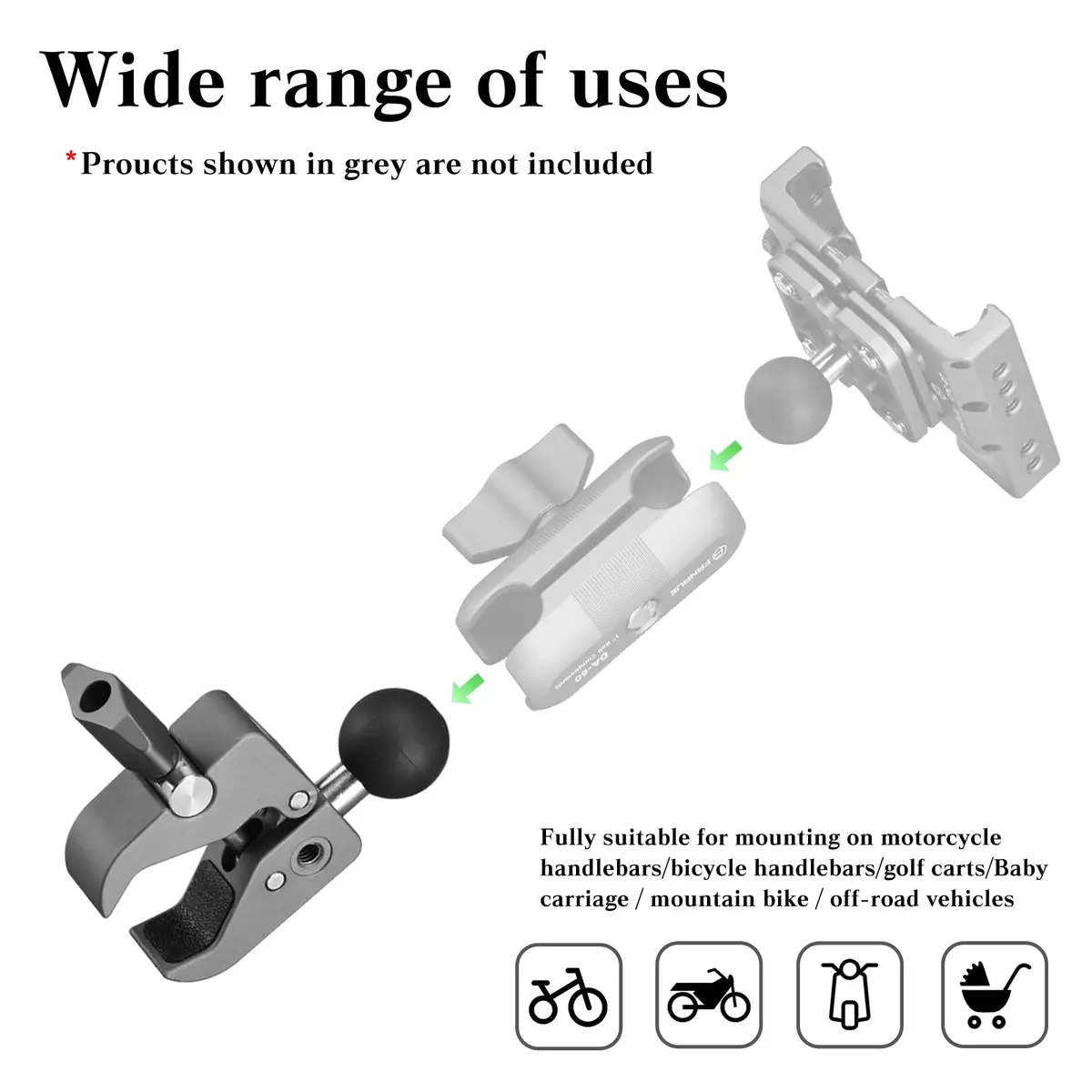 FANAUE Handlebar Clamp Mount Base mobile phone holder stand Support bracket Motorbike motorcycle Bicycles ATV/UTV for RAM Mounts — view 4