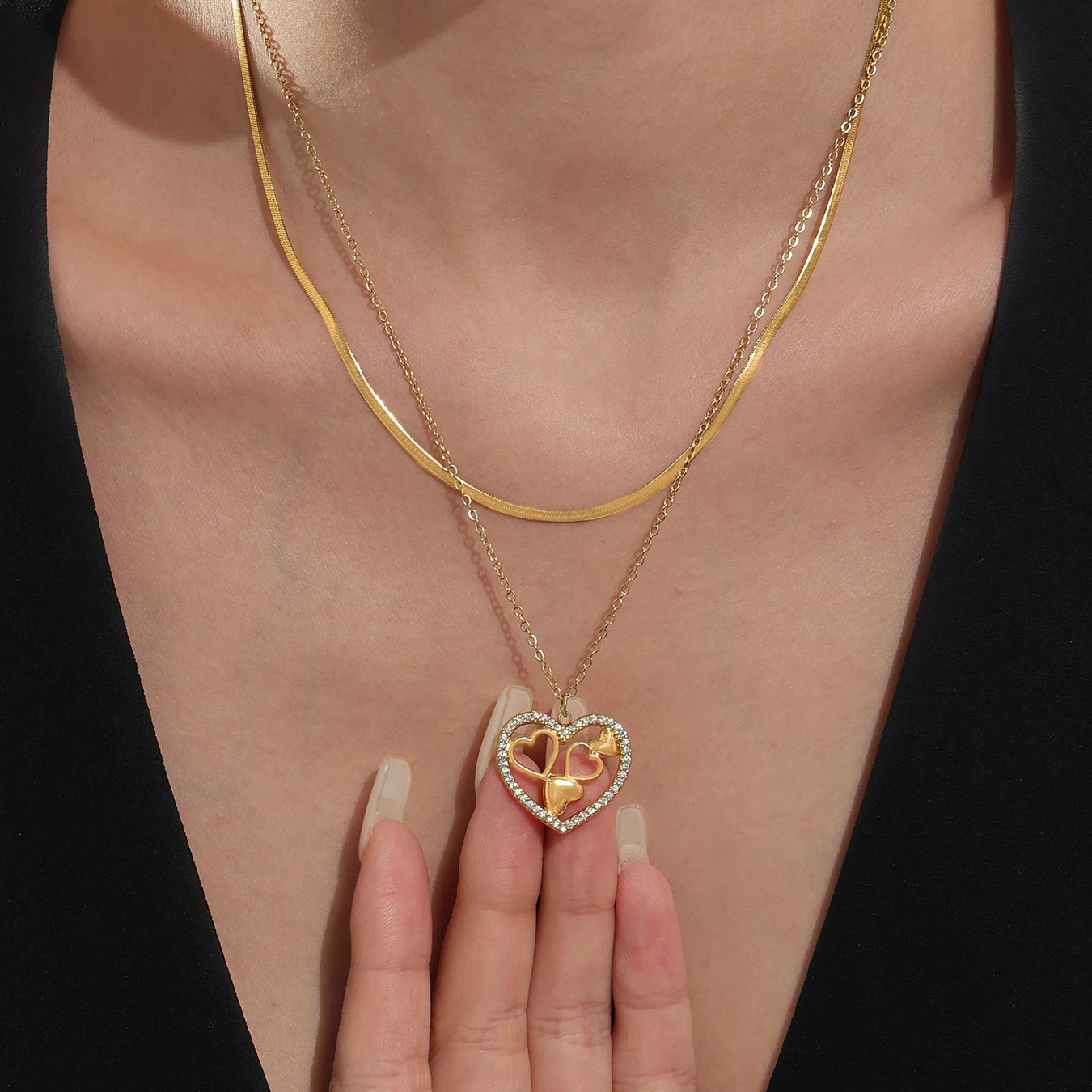 Mode Frauen Edelstahl Halskette Carving Herz Klassische Einfache Design Casual Kragen Kette Charme Schmuck – Detail 5