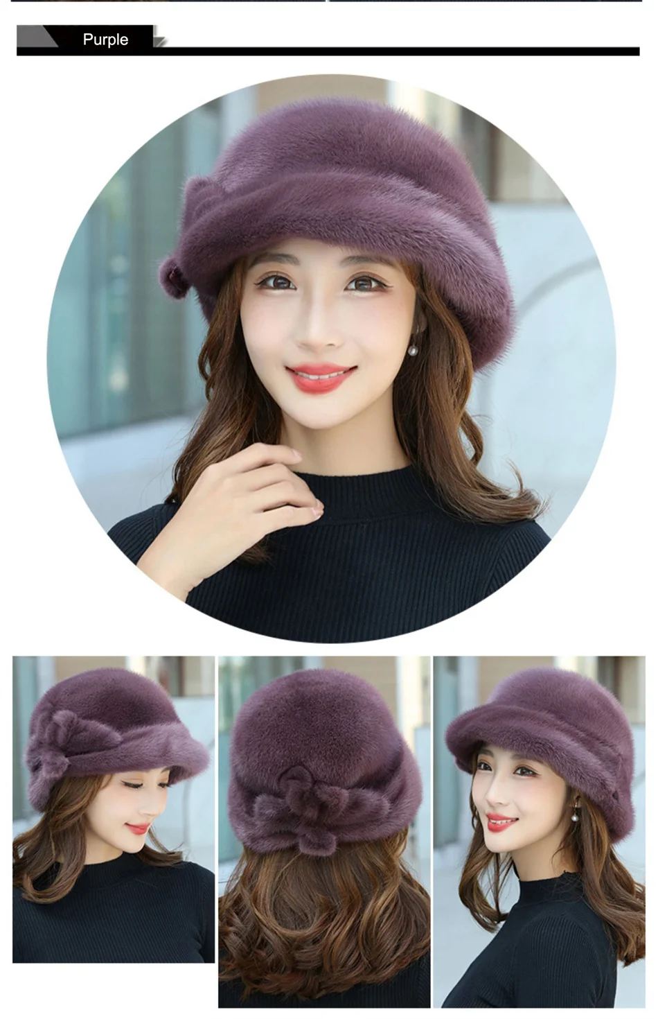 100% Real Mink Fur Hat Edamame Beanie For Girls Soft Thickened Furry Beret Ladies Hat Elegant Winter Outdoor Windproof Warm Hat