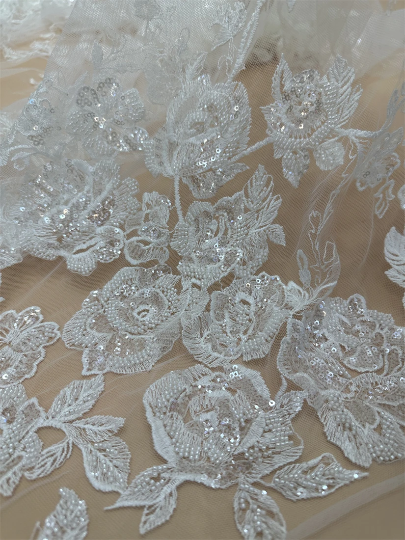 

Hot on Sale S-13084814 Design Embroidery Net Lace Beads Sequins High Quality Fabric For Party Evening Dress