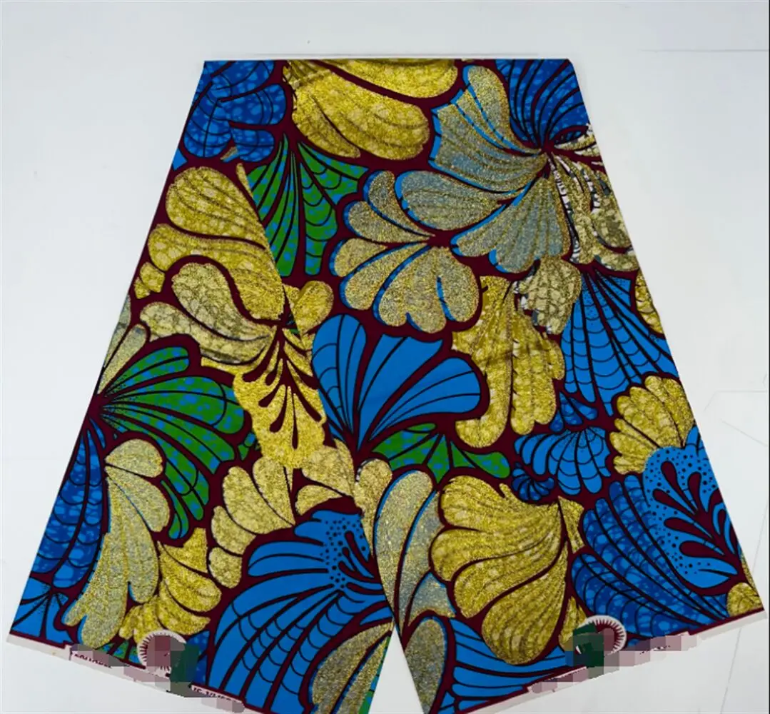 

Newest African Glitter Grand Golden Wax Ankara Wax Fabric Pagne Loincloth Gold Print Batik Soft Cotton Material for Women Dress
