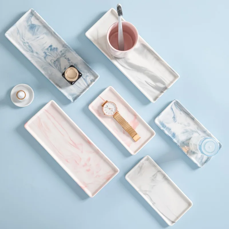 Rectangular Ceramic Tray Creative Marble Pattern Storage Plate Nordic Style Bathroom Storage Tray Jewelry Cosmetics Organizer 2