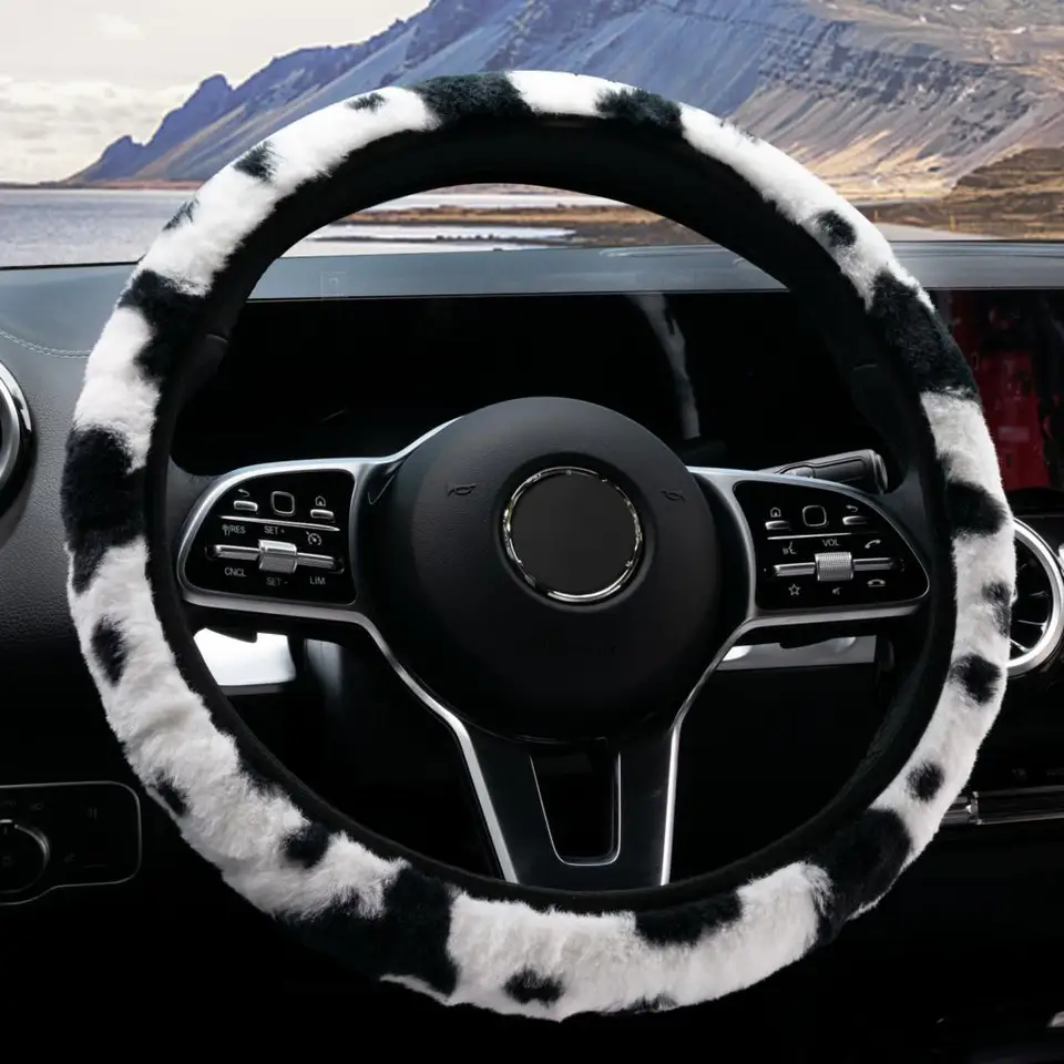 coprivolante universale per auto, in microfibra e pelle, 38 cm
