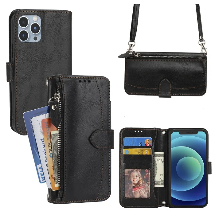 Luxury Wallet Crossbody Phone Case For iPhone 15 14 Plus 11 12 13 Pro Max  Plus Card Slot Holder Stand Long Lanyard Leather Cover - AliExpress