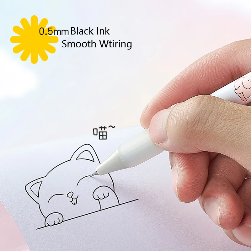 4 Pcs/Set Creative Cat Cartoon Gel Pen Cute School Student 0.5mm Black Smooth Writing Ink Pens Office Signature Stationery