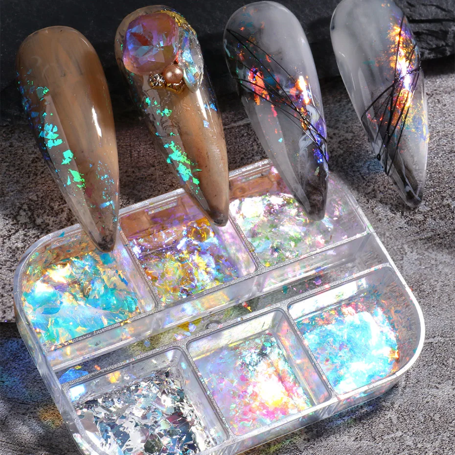 Aurora Iridescent Opal Nail Glitters Mermaid Chrome Powder Reflective Edelweiss Ice Snow Nails Flakes Gel Polish Decor Set SAXR nail powder gel nail polish nail glitter nail decoration nail decorations nail flakes nail powder set reflective powder
