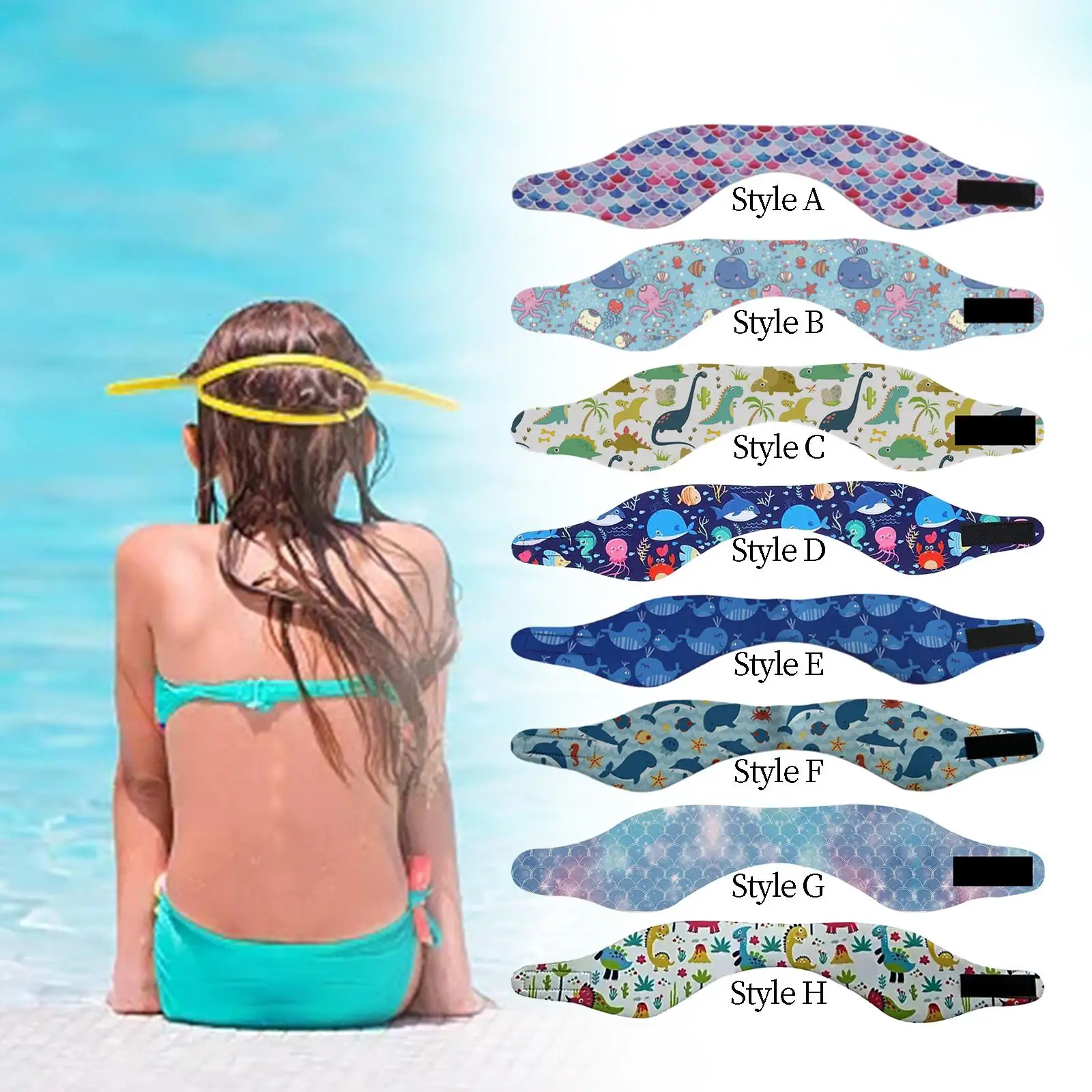 Kids Swimming Headbands Ear Bands Waterproof Cartoon Sturdy Elastic Neoprene 3