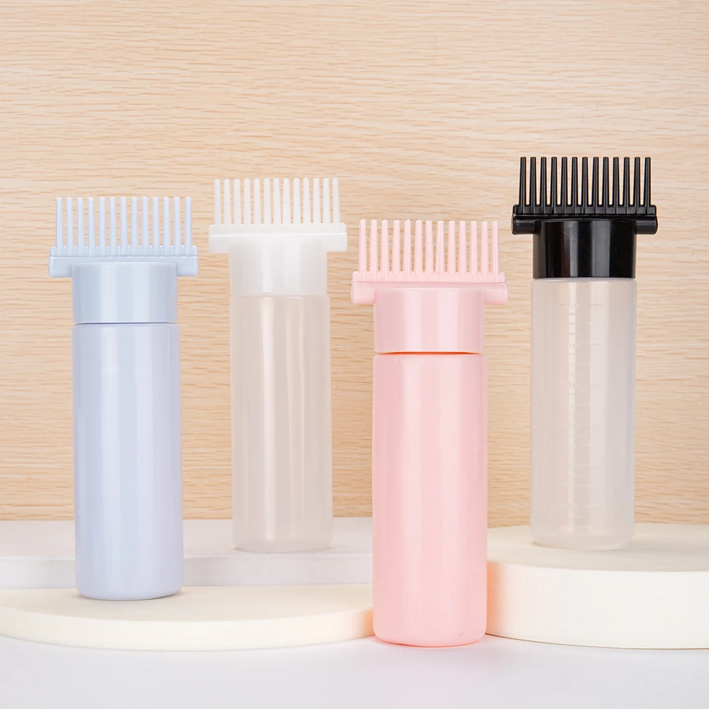 Hair Dye with Graduated Scale Empty Hair Comb Applicator Refillable Multicolor Squeeze Bottle Applicator for Oil Salon Care