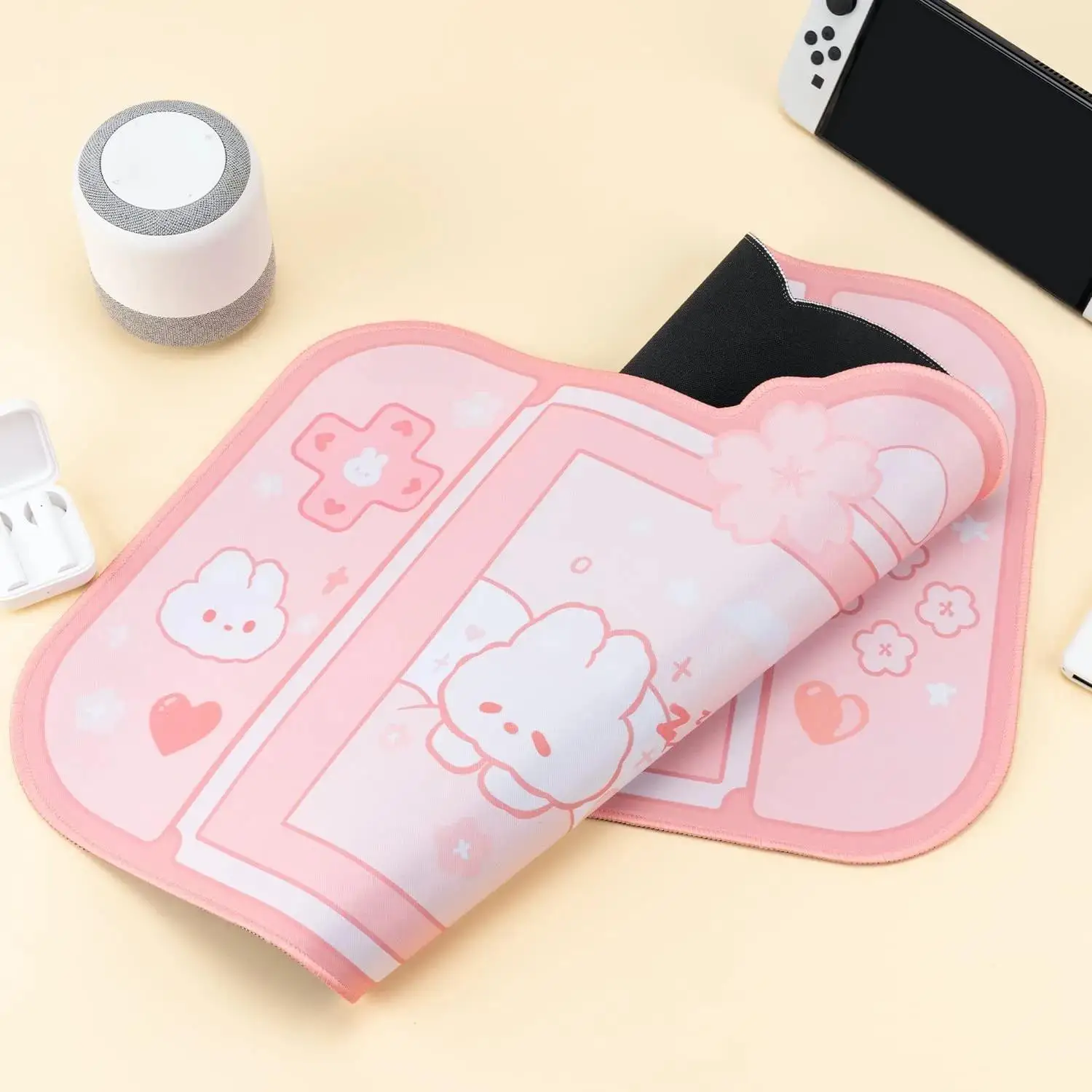 Mouse Pad Bunny Kitty NS Switch Keyboard Gaming XXL Large Pastel Pink Kawaii Cute Anime Desk Blotter