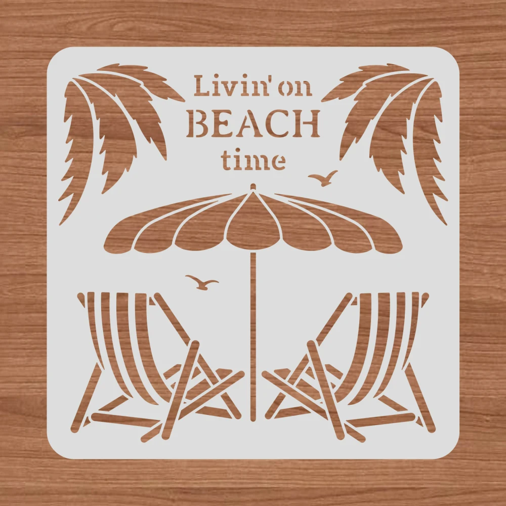 Beach Vacation Painting Stencils, Coconut Tree Beach Umbrella Template