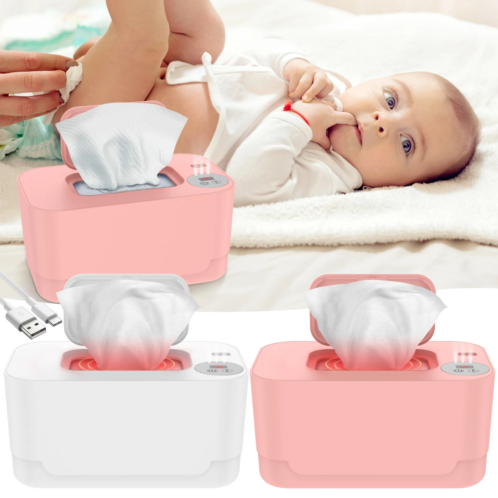 

NEW Baby Wipe Warmer with LED Light 40-55°C Adjustable Baby Wipe Warmer Dispenser Portable Wipe Heater Warmer USB Powered Wet