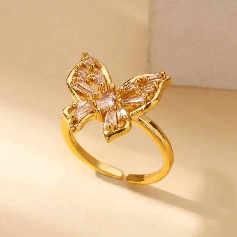 Zircon Butterfly Rings Gold Wedding