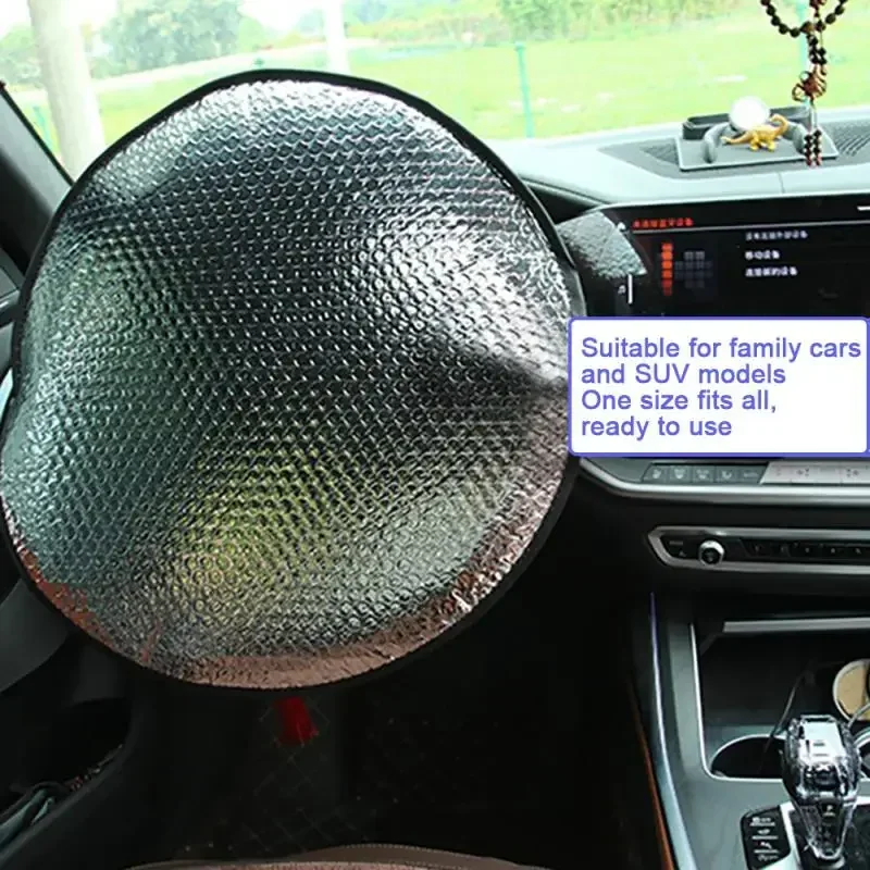 Car Steering Wheel Sun Shade Double Thick Sun Protection Foldable Anti-uv Sunscreen Car Supplies Steering Wheel Cover Silver