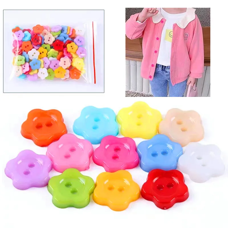 100Pcs Resin Flower Buttons Clothing Sewing Button Fit Scrapbooking Apparel Crafts DIY Supply Decoration Candy  Color images - 6