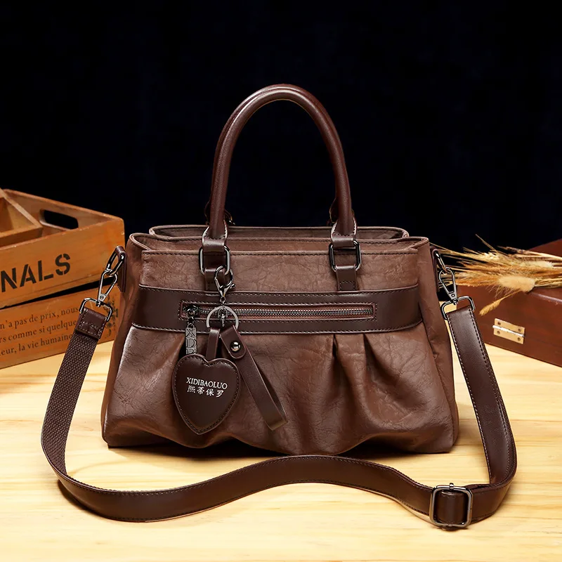 Vintage Casual Womens Shoulder Bags High Quality Leather Layer Large Capacity Tote Bag  Ladies Designer Messenger Bags