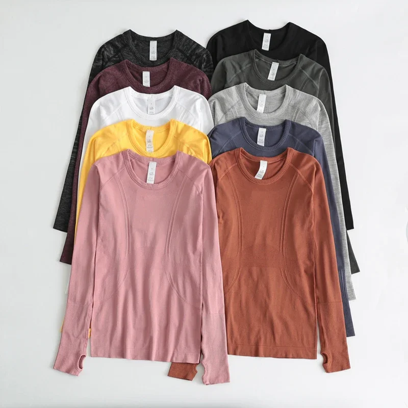 Seamless Long Sleeve Yoga Shirts Women Sports Top with Thumbholes Breathable Fitness Running Tops for Women Gym Workout Clothes