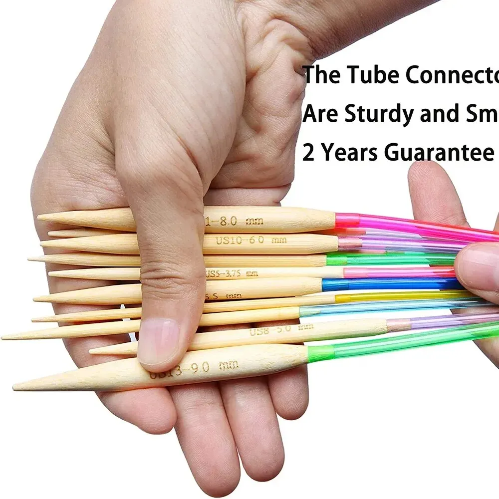 Deluxe Bamboo Knitting Needles Set with Colorful Storage Tube - 18 Pieces, 2mm-10mm