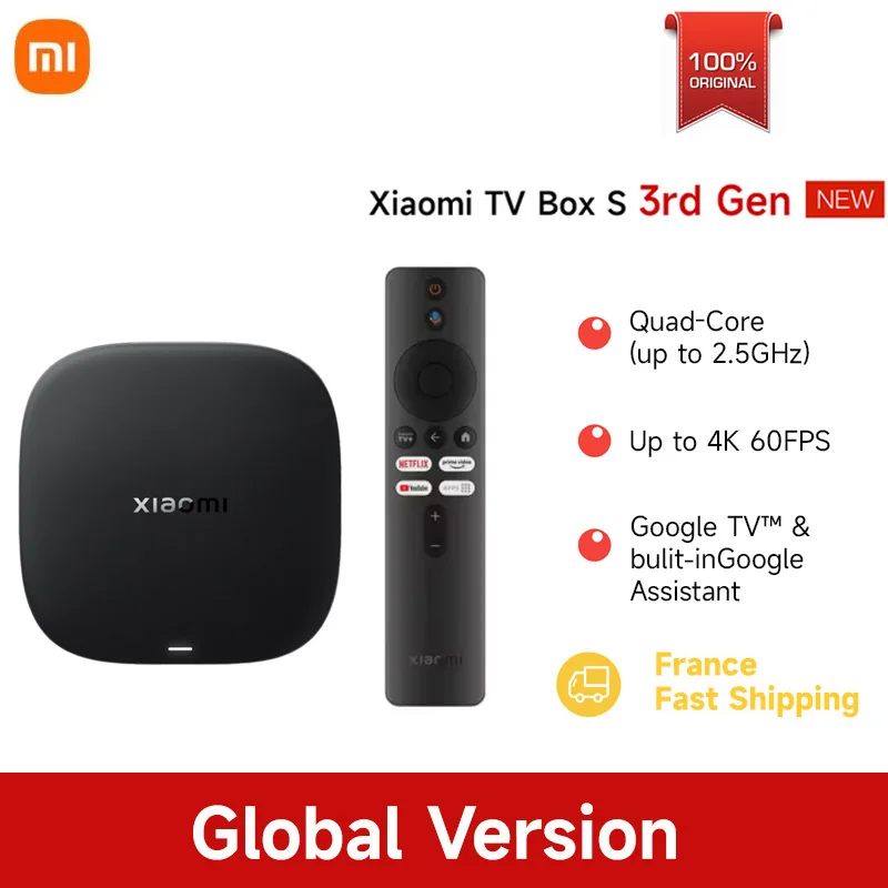 Version mondiale Xiaomi TV Box S 3ème génération 4K Ultra HD 2G 32G Google TV Cast Netflix Smart TV Box lecteur multimédia Mi TV Box WiFi BT5.2