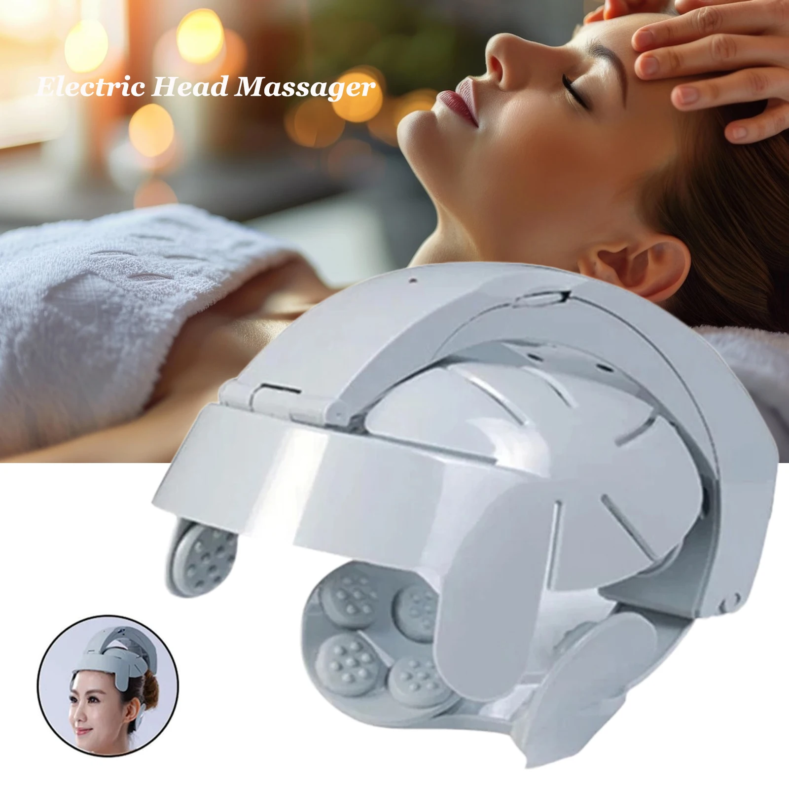 Electric Head Massage Instrument Multifunctional Vibration Scalp Massager Acupuncture Points Kneading Wearable Helmet Massager