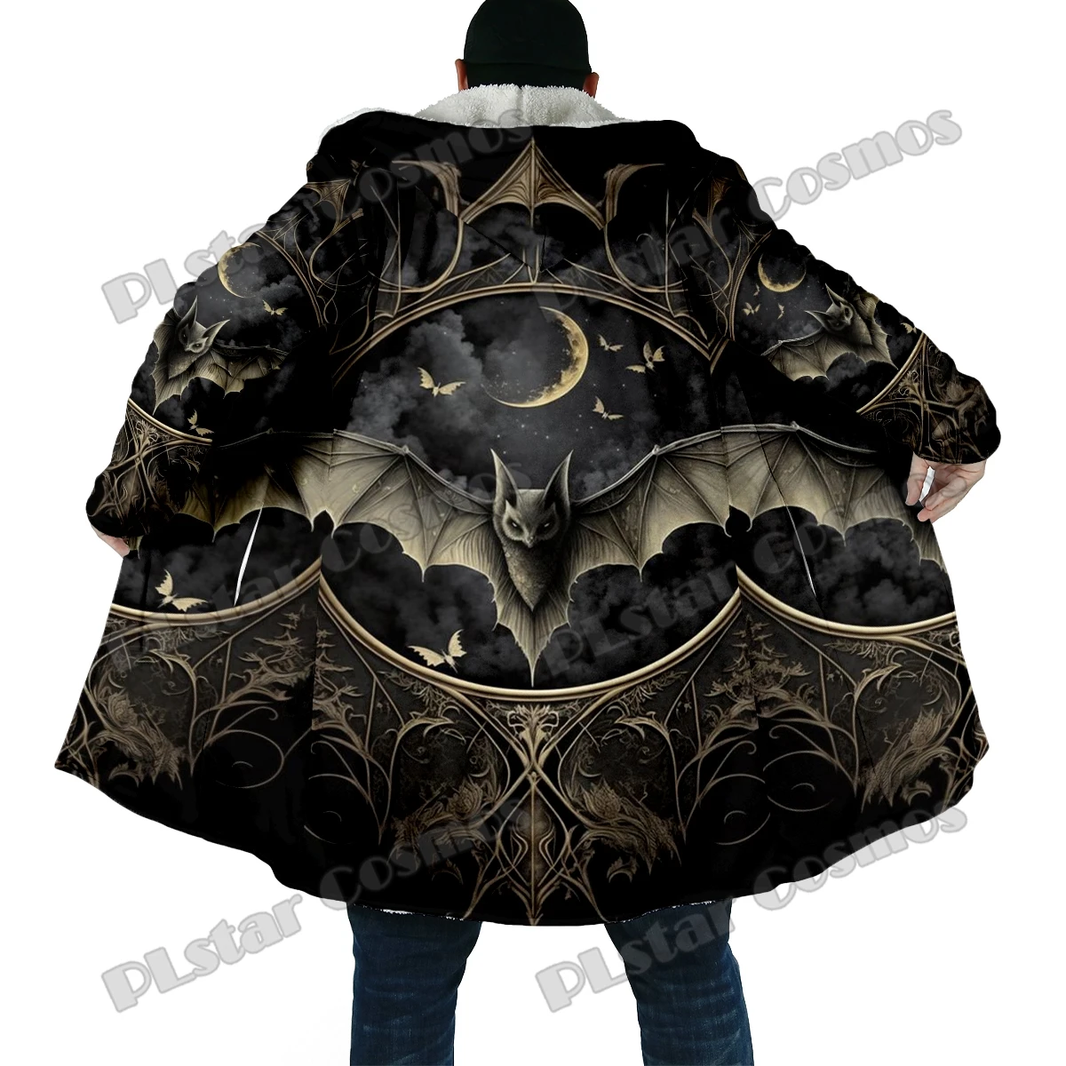 Winter Fashion Men's cloak Halloween Crow Skull Pattern 3D Printed Thick Fleece Hooded Cloak Unisex Casual Warm Cape Coat DP61