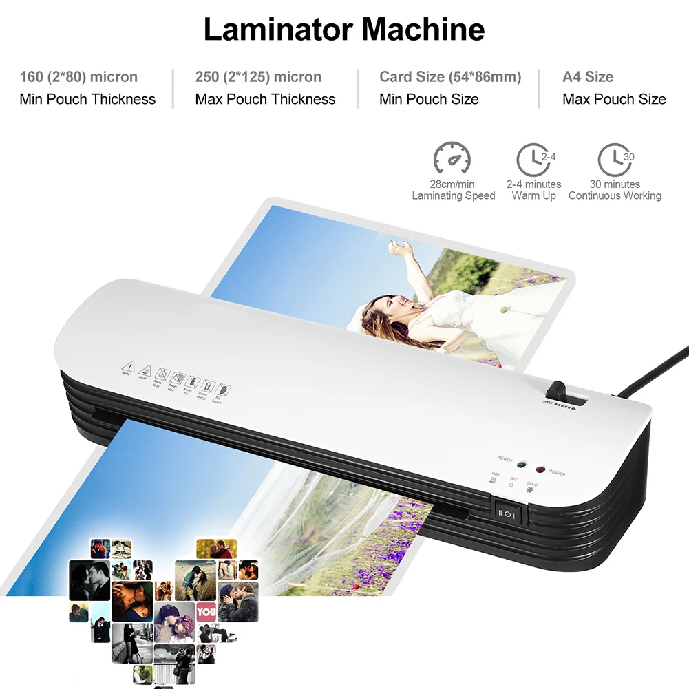 SL299 A4 Laminator Machine Set Hot and Cold Lamination 2 Roller System with 20 Laminating Pouches Paper Cutter Corner Rounder