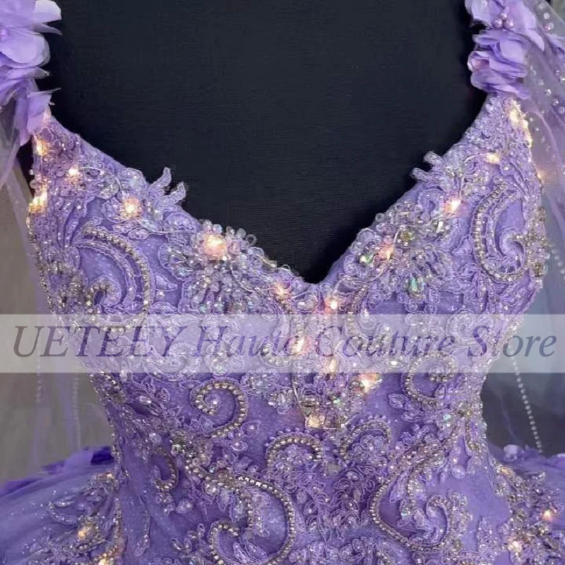New Glitter Purple Quinceanera Dresses Spaghetti Strap With Wrap Sweet 15 Gowns 3D Flower Bead Vestidos De Quincea&ntilde;era