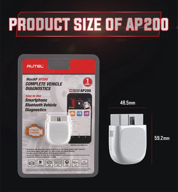 Autel leitor de código maxiap ap200 obd2, leitor de código com sistema completo