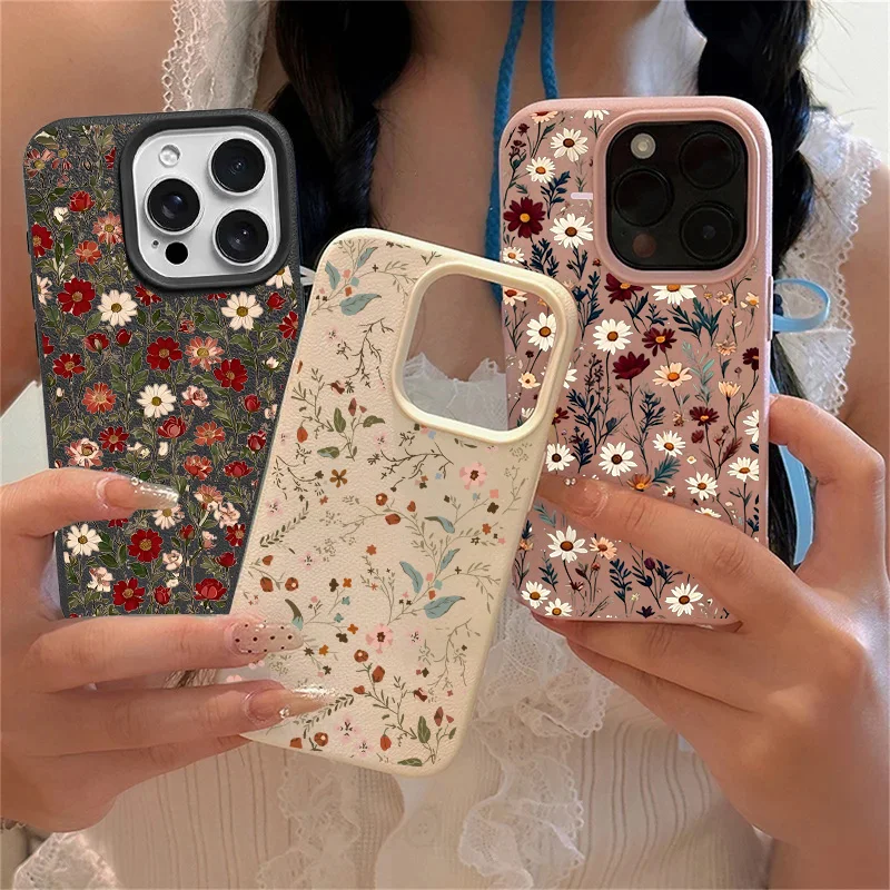 Colorful Daisy Leaves Flower Soft Shockproof Case with Lichee Pattern