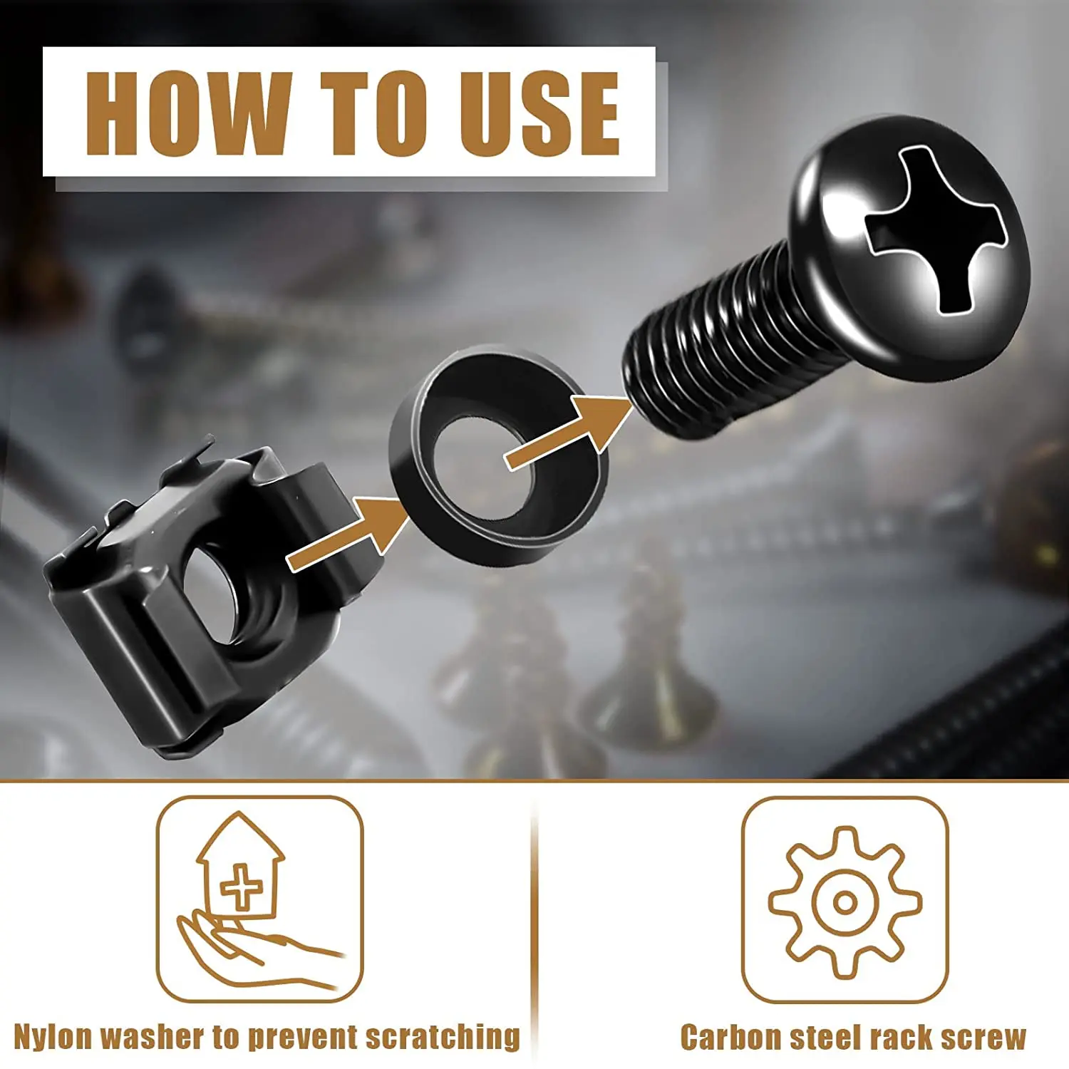 ZoeRax 50pcs M6 x 16 mm Rack Mount Cage Nuts Screws and Carbon Steel Black Server Rack Screws Square Insert Nuts server rack screws