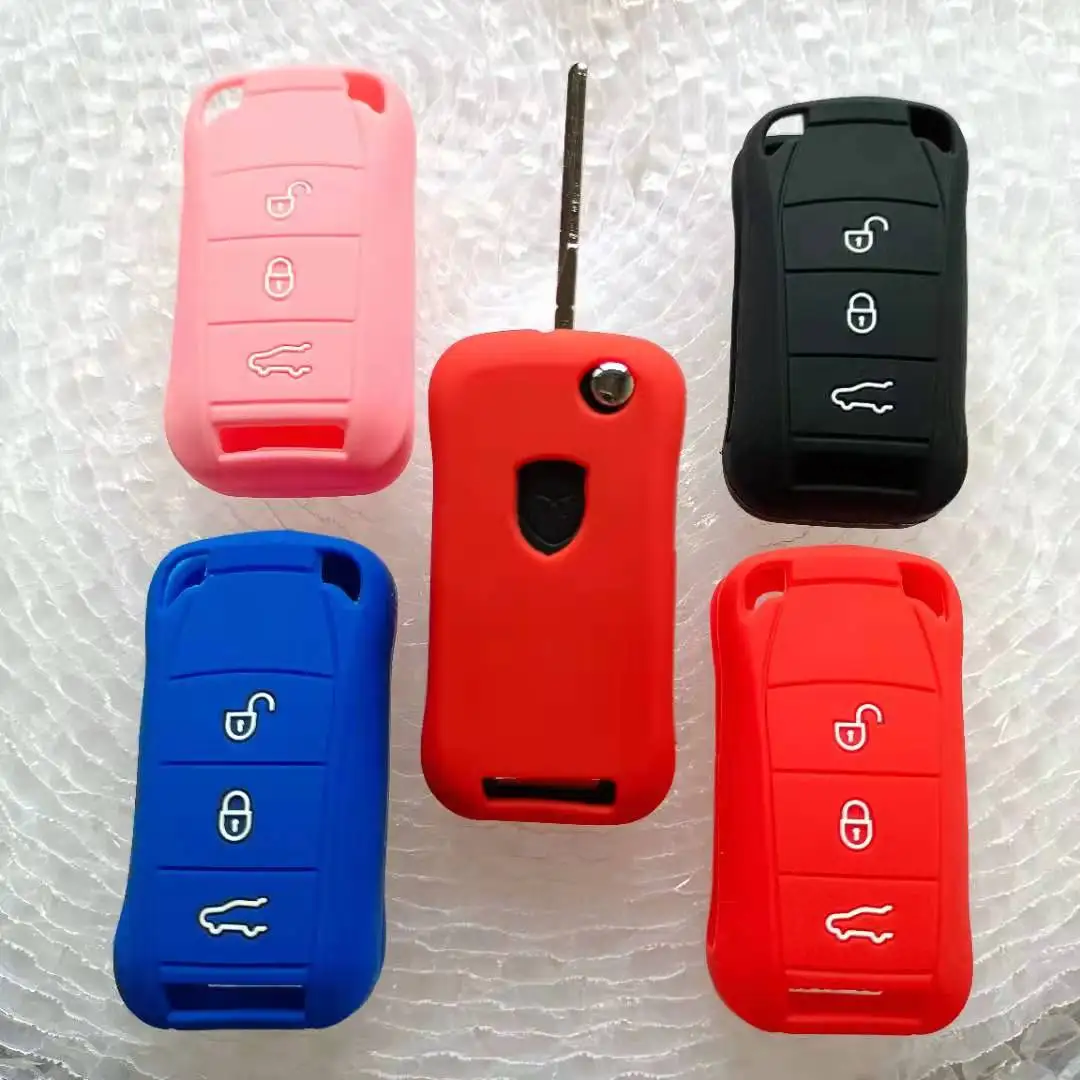 Car Silicone Key Cover Case For Porsche Cayenne Remote Holder Bag Protector 3 Button Fob Key