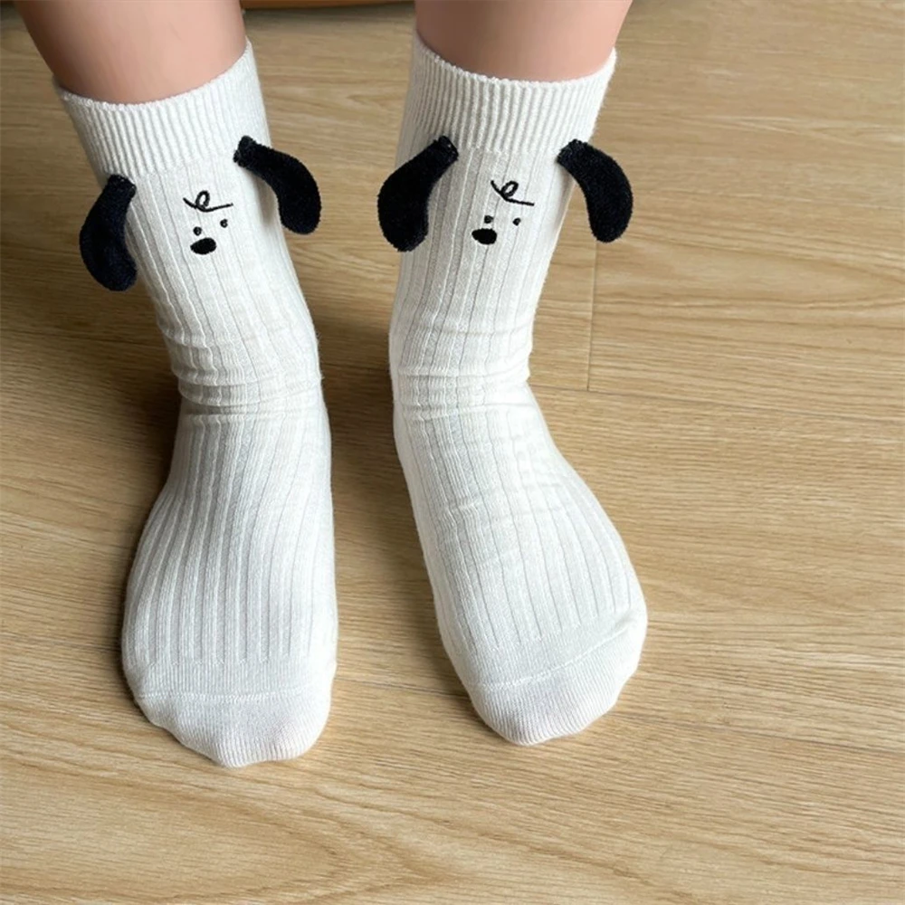 

New Happy Funny 3D Doll Eared Knitted Puppy Dog White Socks Cute Streetwear Novelty Gift Sokken Dropship