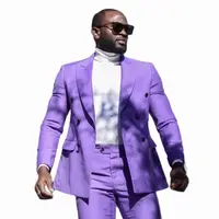 Vêtements de marié de mariage à double boutonnage personnalisés pour hommes, coupe couvertes, violet imbibé, pantalon blazer décontracté, dernier ensemble, été, 2 pièces, 03 4