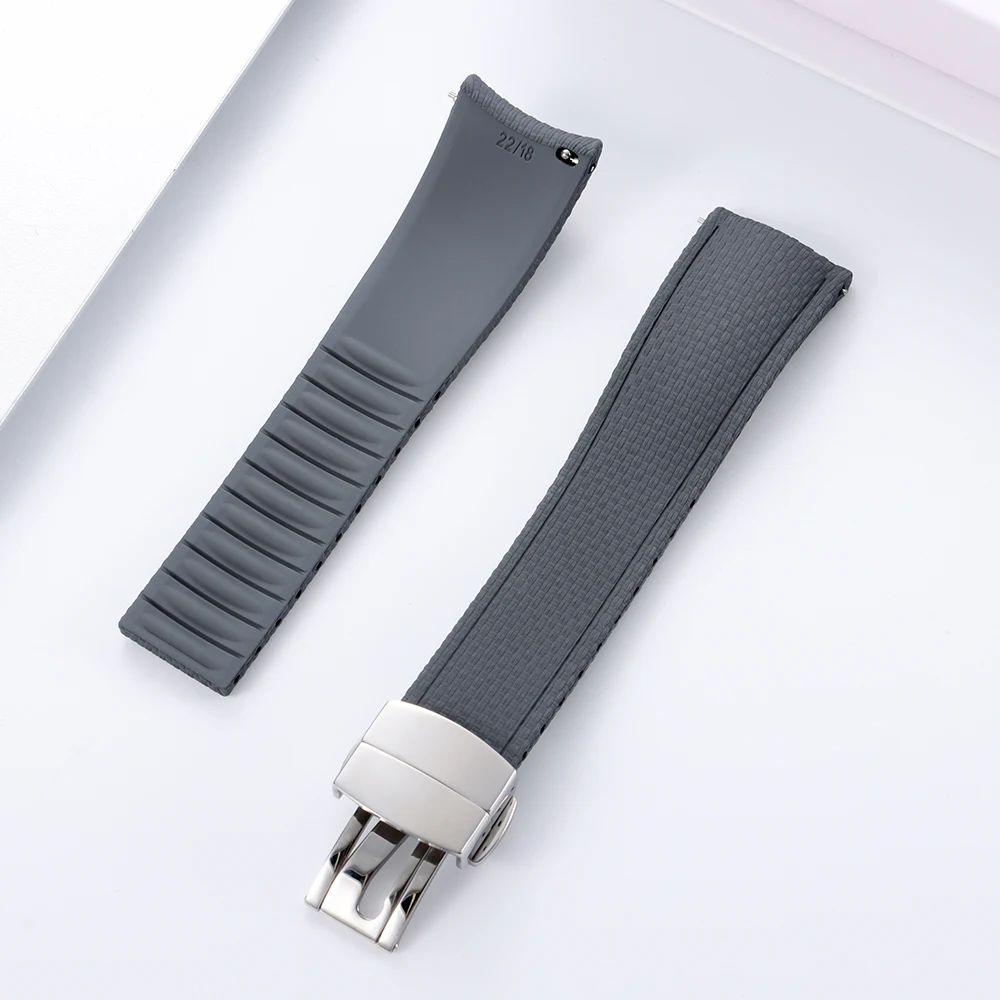 Elegant FKM Rubber Watch Strap with Curved Ends and Quick Release in Multiple Sizes (18-24mm)