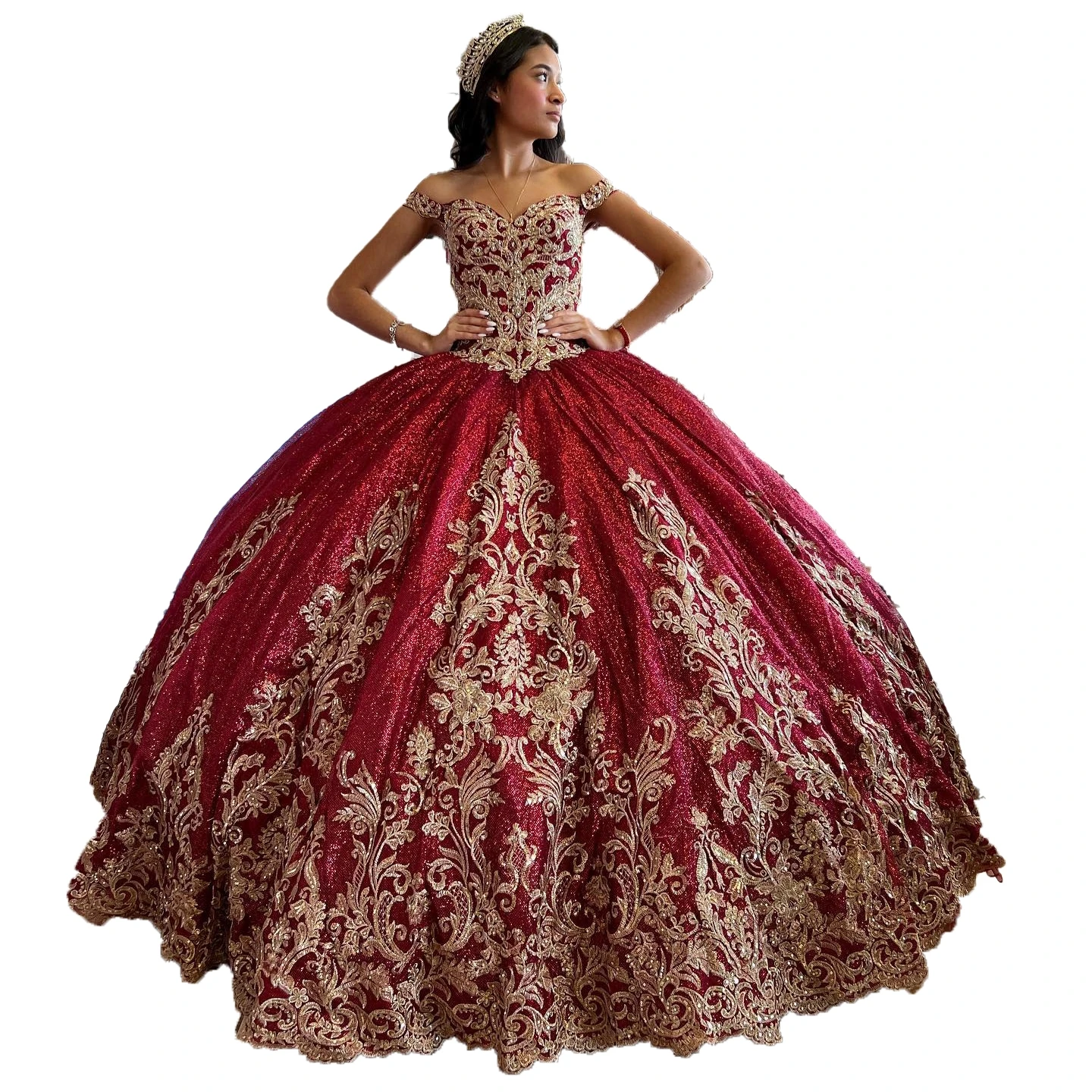 

Wine/Gold Quinceanera Dress 2023 Lace Appliques Ballgown Glitter Charro Mexican Sweet 16 Girl Gown vestido de 15 anos Lace-Up