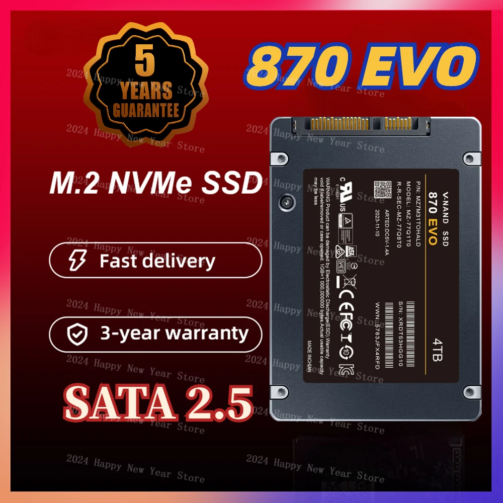 

2024 Original 8TB SSD 870EVO SATA3 4TB Hard Drive Disk 2.5 Inchs TLC 560MB/s Internal Solid State Drive for Laptops Desktops PS5