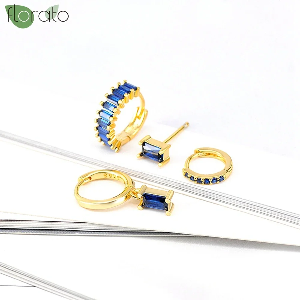 925 Sterling Silver Needle Mysterious Blue Crystal Pendant Earrings Fashion Hoop Earrings for Women Premium Luxury Jewelry Gifts 2