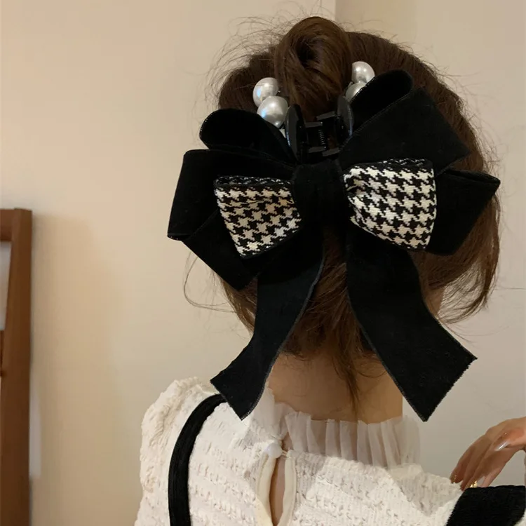 

Korean Version of Trendy Thousand Bird Check Bow Hair Claw Birthday Party Creative Shark Clip Women's Elegant Hair Accessories