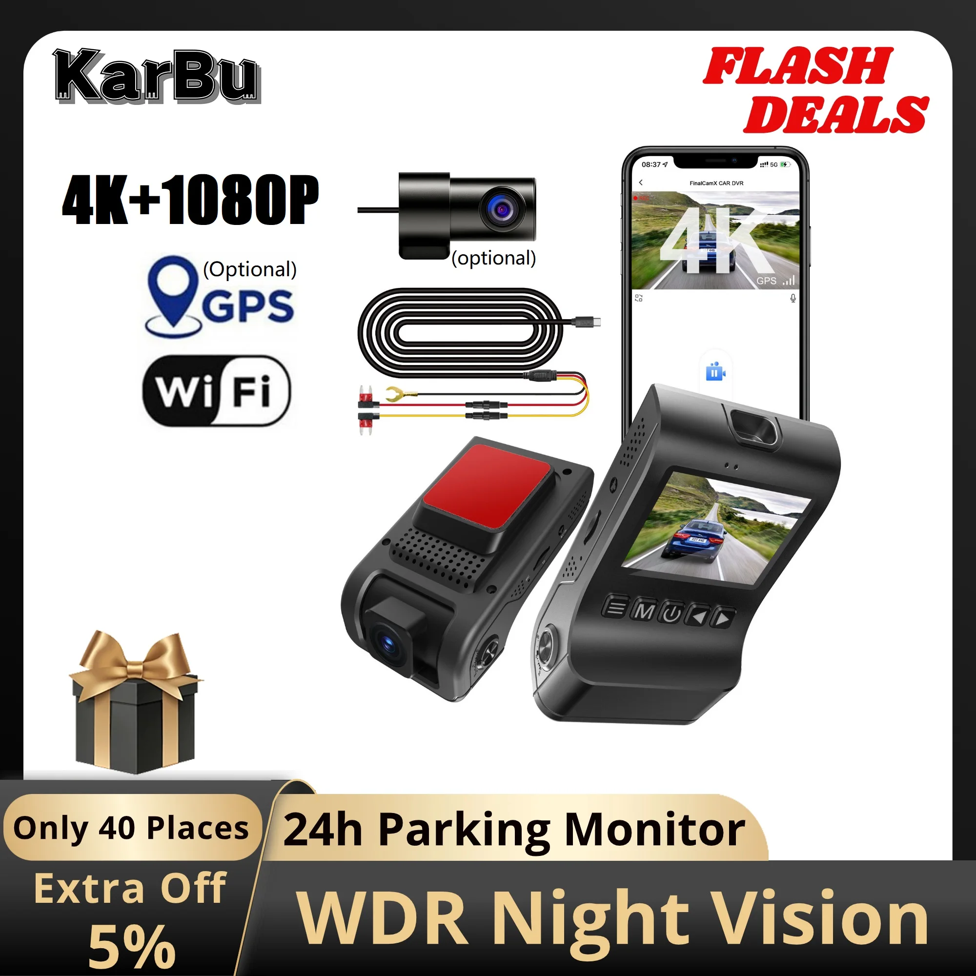 Dashcam 4K GPS Wifi 24h Parking Monitor Dash Cam for Car Camera Mini Night  Vision Dvr Front and Rear Dual Dvrs Video Registrator