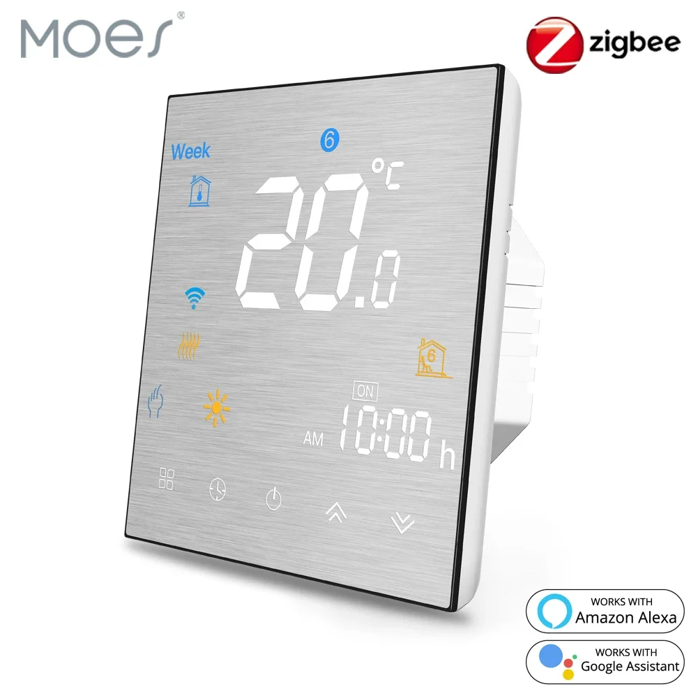 Tuya ZigBee – Thermostat intelligent pour eau/chauffage électrique au sol, chaudière à eau/gaz panneau brossé 2MQTT, Alexa Google Smart Life