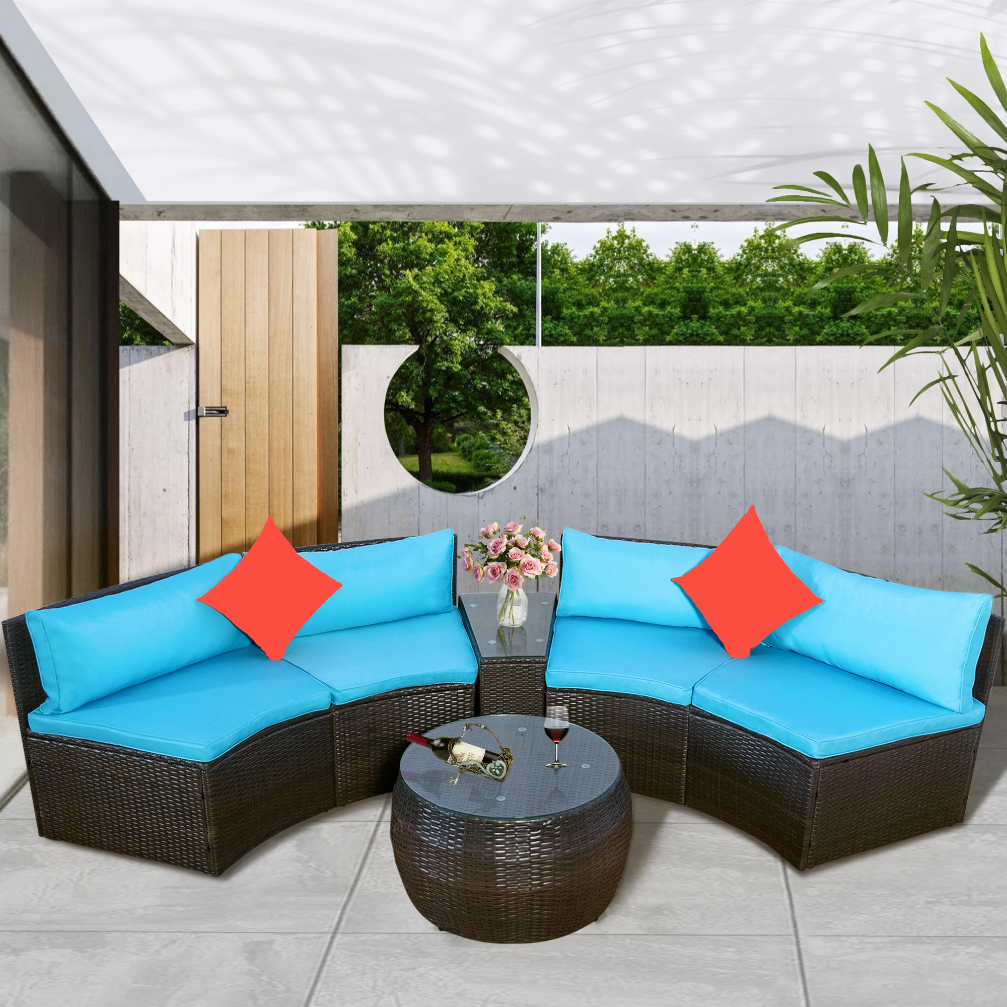 4 Stuk Terrasmeubilair outdoor Half Sectionele Meubilair Sofa Set Met Twee Kussens En Salontafel|Tuinsets| - AliExpress