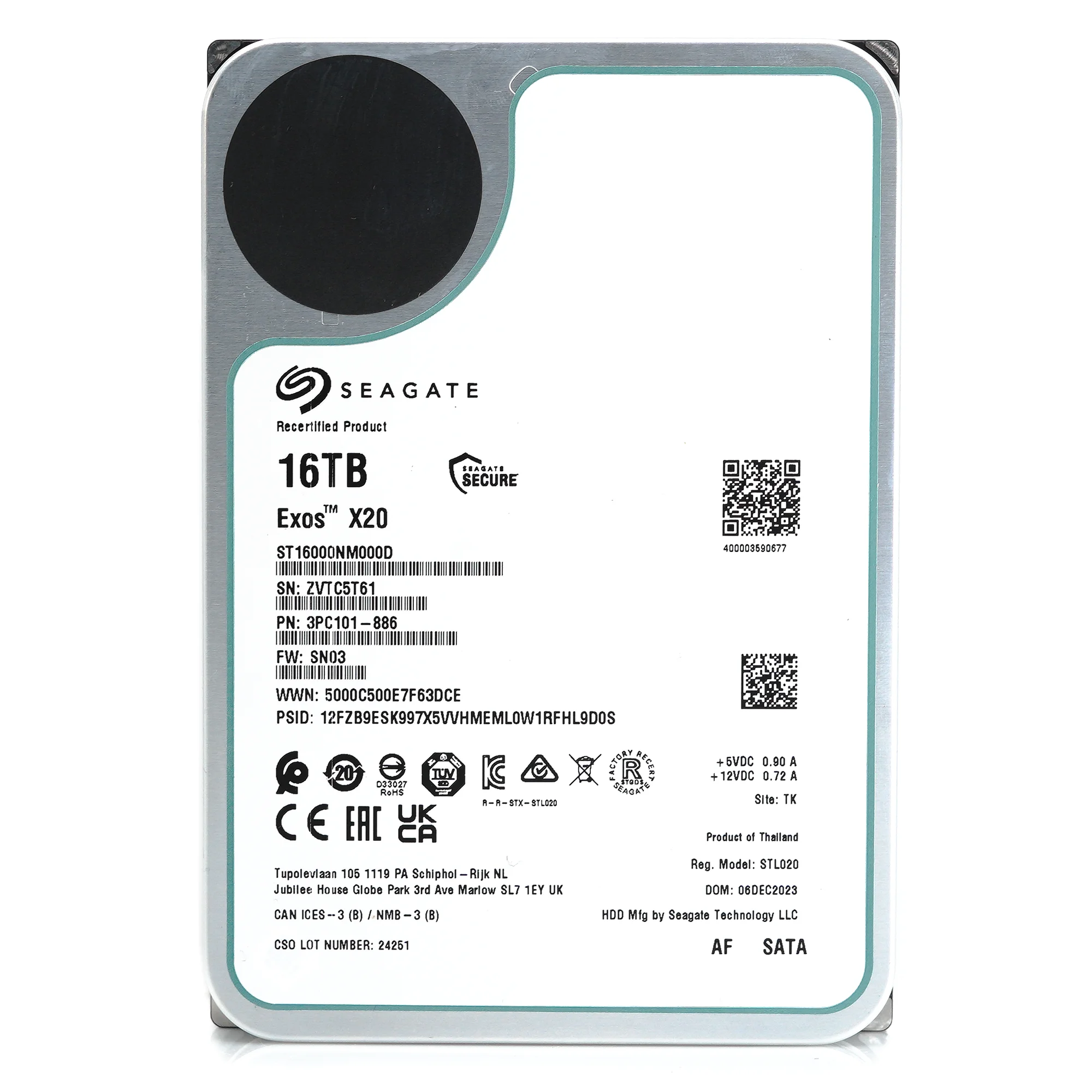 Exos X20   ϵ ̺ HDD, ST16000NM000D, 16TB, 7.2K RPM, SATA, 6 Gb/s, 512e, 3.5 ġ