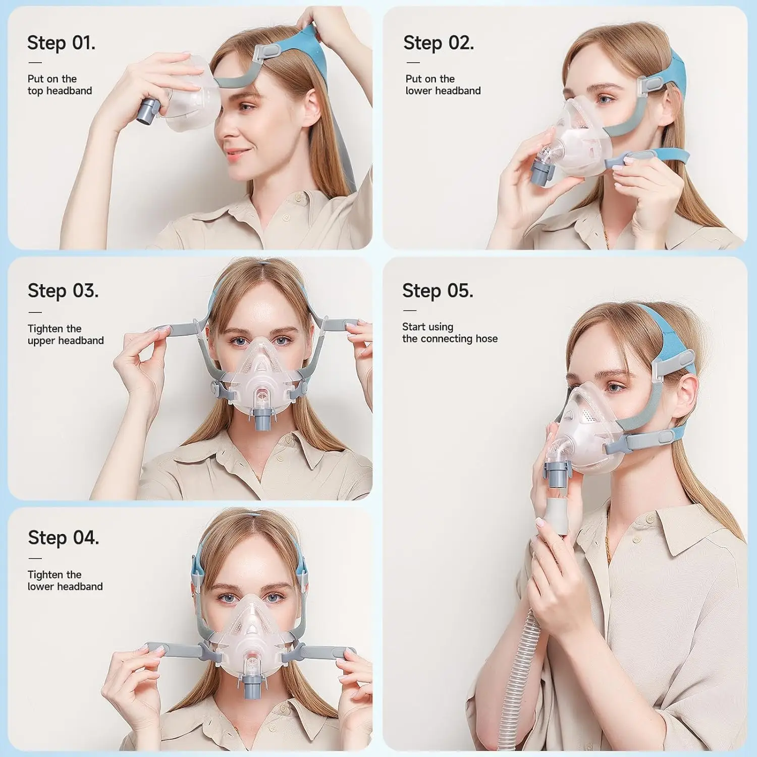 Full face CPAP mask - F20 replacement kit - reusable CPAP supplies - including headgear and full face mask pad 5