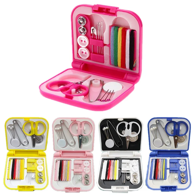 1Set Mini Sewing Kit Buttons Pins Storage Boxes Household Portable Travel  Scissor Thimble Needle Threads Box DIY Sewing Tool