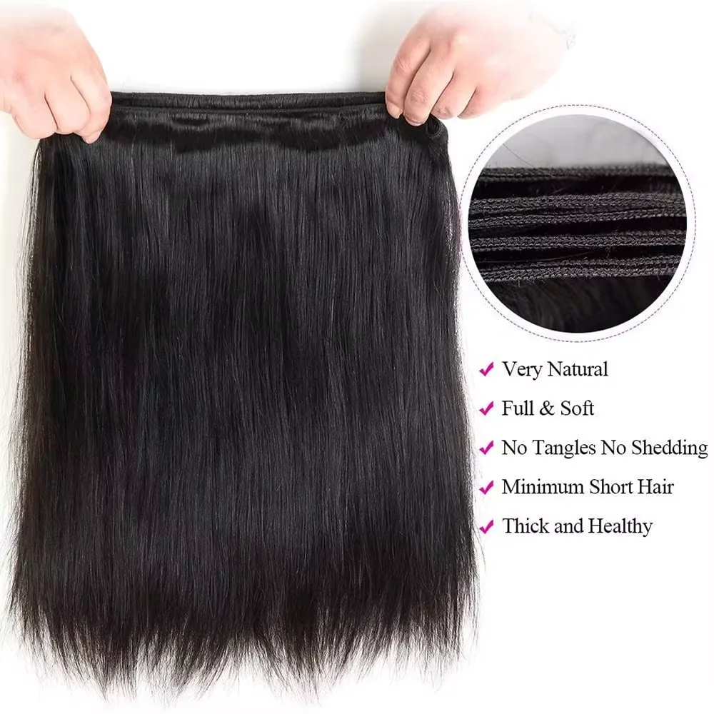 Brazilian Straight Human Hair Bundle 30 32 Inch Natural Raw Human Hair 3 Bundle Deal Weaves For Extension