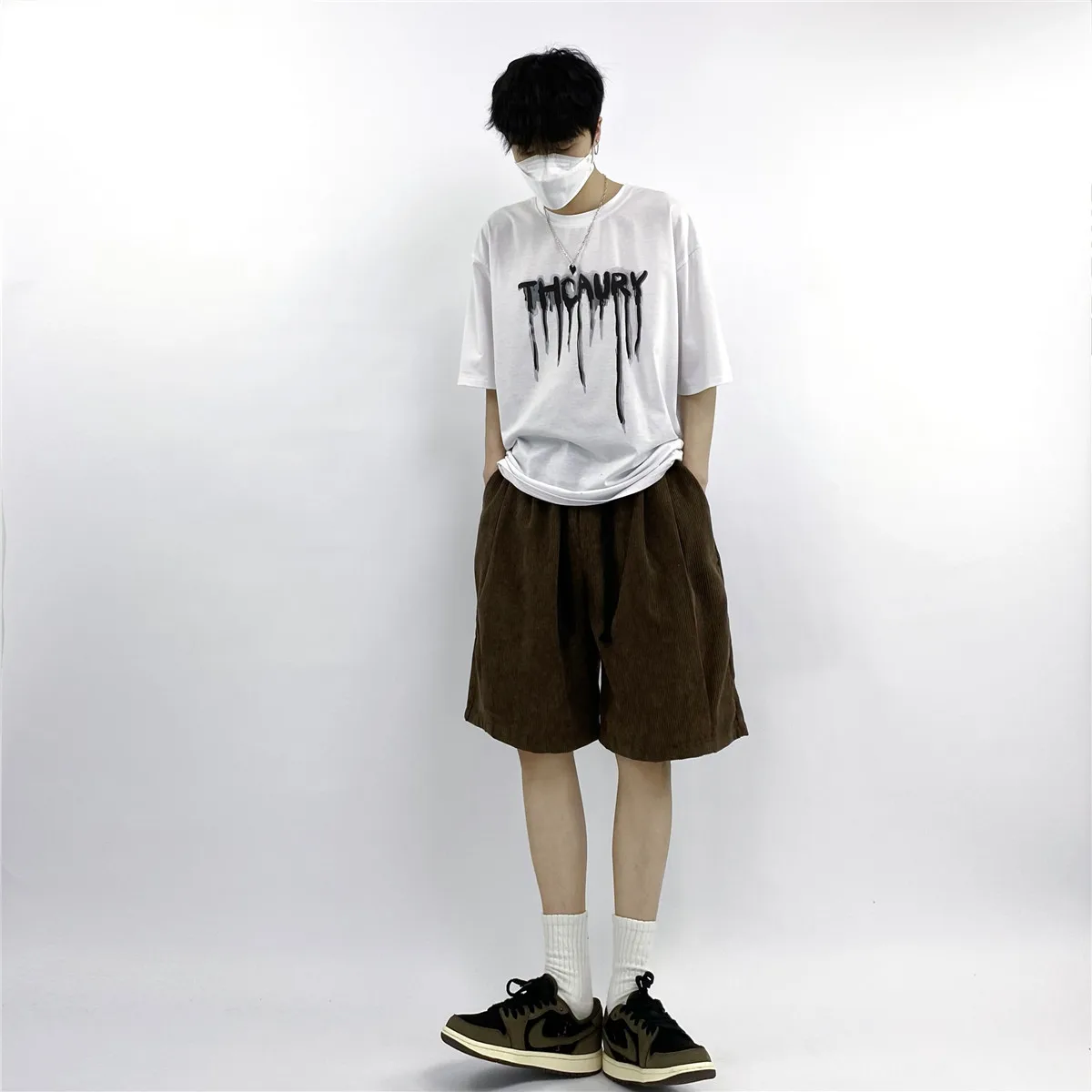 Boy Men Corduroy Straight Shorts Couple Lovers Streetwear Hip Hop Shorts Knee Length Loose Dance Party Club Summer Short Pants