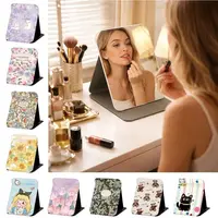 Miroir de maquillage pliable INS, miroir compact à rabat floral, miroir cosmétique sur pied pour dortoir étudiant 2