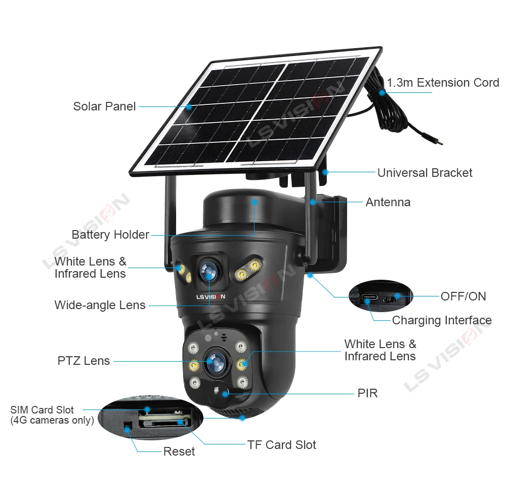 LS VISION 4G Solar Cameras 8MP Outdoor Trail Camera WiFi Security Camera Night V